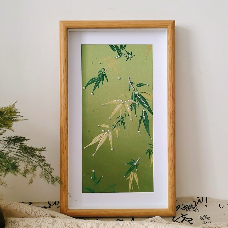Stereoscopic Hollow Photo Frame Watercolor Bamboo Leaf Song Brocade Pearl Oil Painting Frame DIY Handmade Gift Frame Empty Frame Mounted