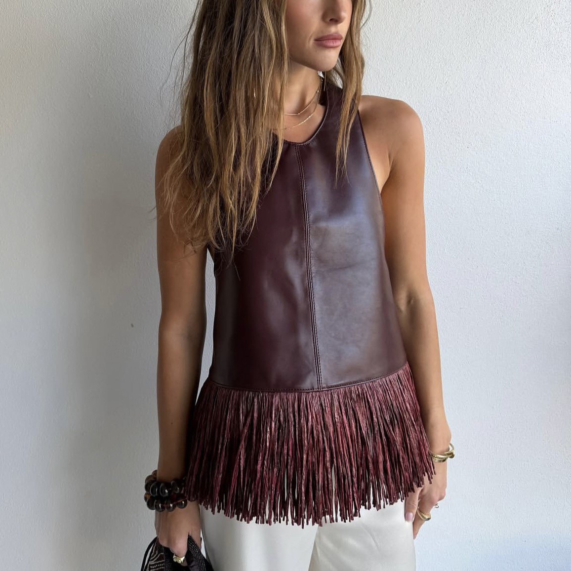 2026 Aliexpress Amazon Cross-Border New Style Sleeveless Jacket Sexy Hot Girl Leather Tassel Vest Top Women's Clothing
