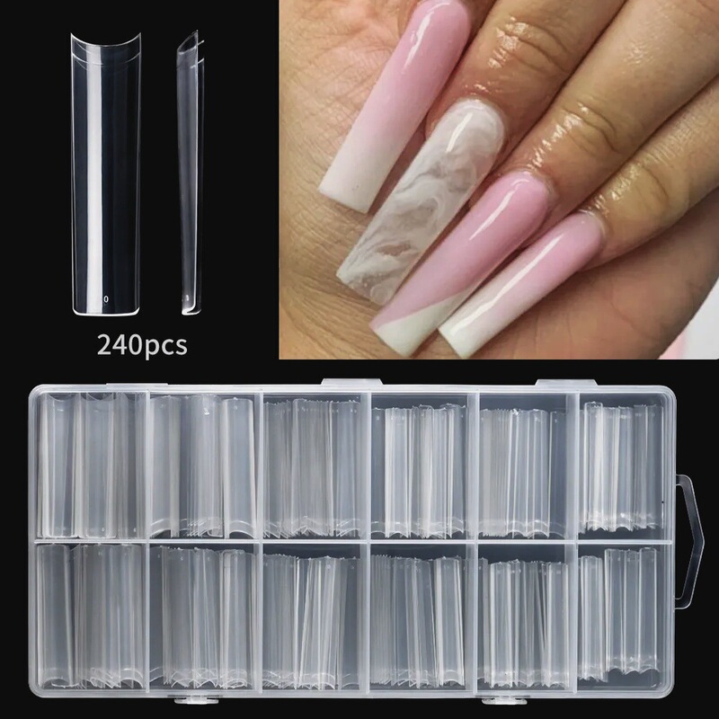 XXL XL Acrylic False Nail Box Long Straight Square C Curve Tips Abs Half Cover Manicure Tool Finger Coffin