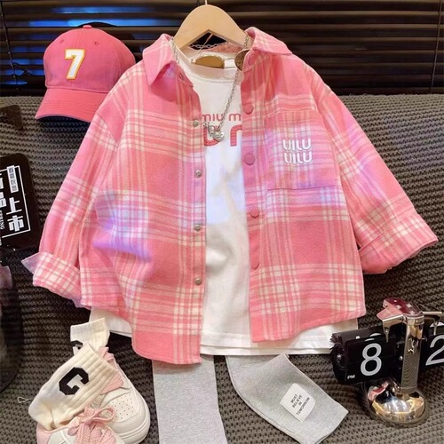 Girls 'coat, new spring clothes, children's online celebrity, fashionable long shirt, spring girls' online celebrity clothes