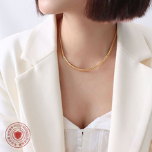 欧美ins风双层chocke设计风格颈链女 钛钢镀18真金项链锁骨链套装