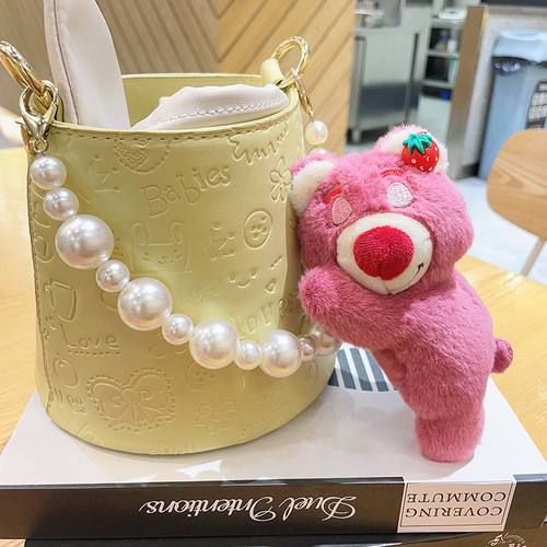 Lying Strawberry Bear Doll Plush Pendant Catching Machine Doll Wholesale Doll Bag Keychain Plush Toy