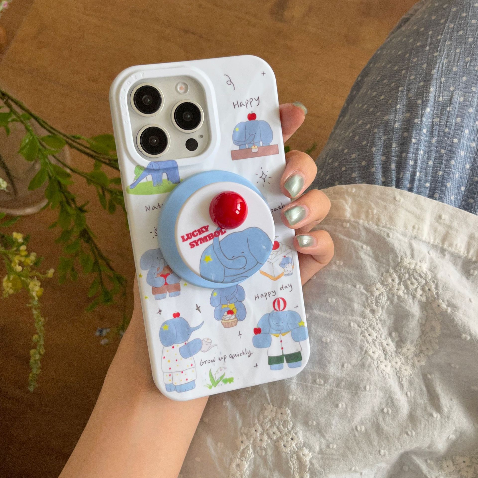 Elefante de dibujos animados japonés y coreano para Apple 16ProMax funda para teléfono móvil 15Pro magnético 14/13 nuevo 14Pro femenino 16P