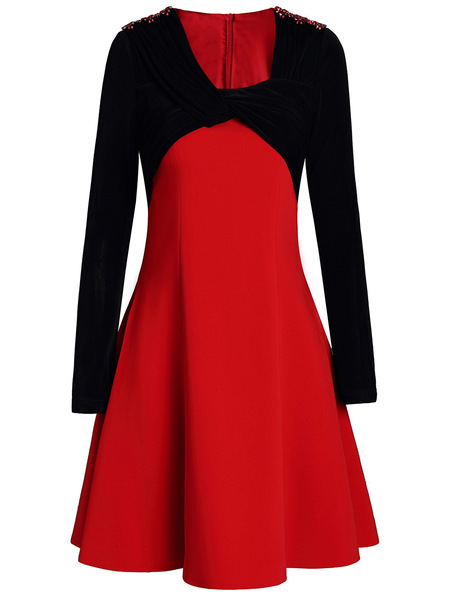 A-line dress, socialite temperament, nail diamond high waisted dress, short style
