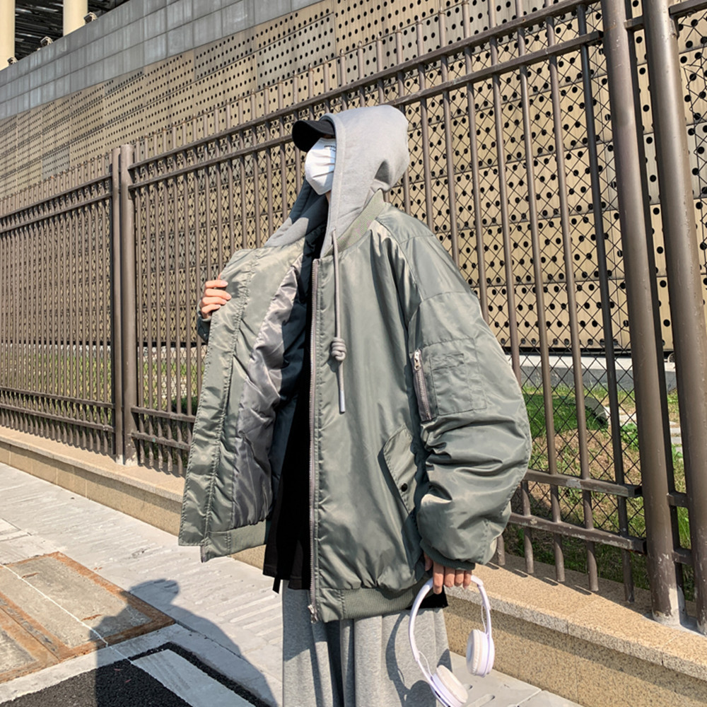 Chaqueta de piloto de algodón acolchado chaqueta de invierno de los hombres American High Street ejército verde dos Chaqueta de algodón engrosada uniforme de béisbol de la motocicleta de los hombres