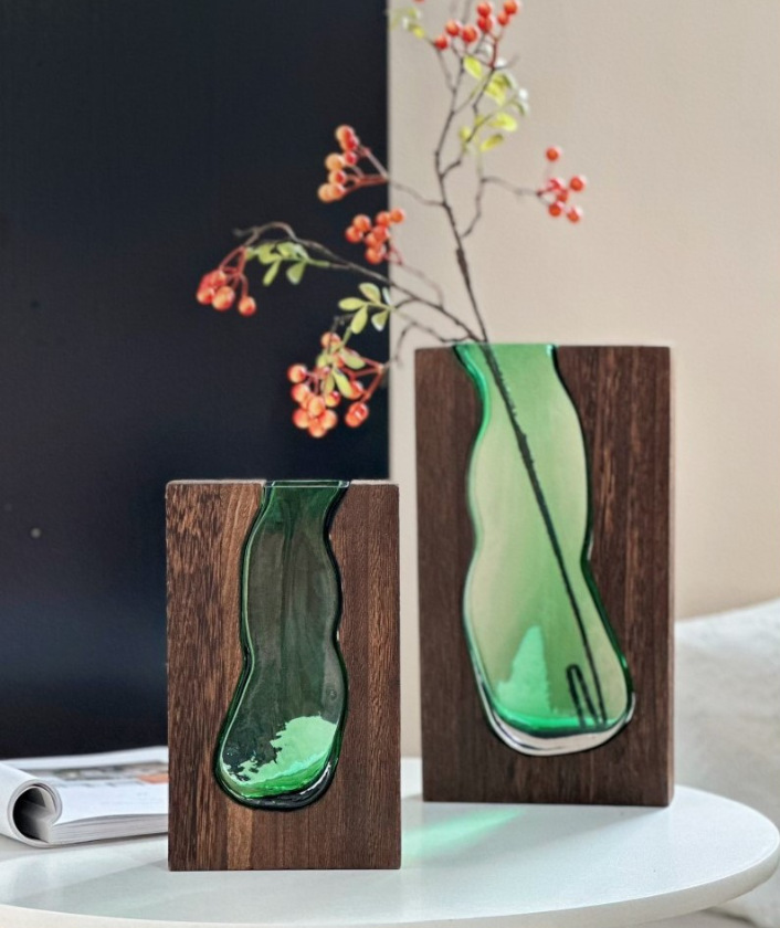 Einfacher Stil Einfarbig Holz Glas Vase Künstliche Dekorationen display picture 1