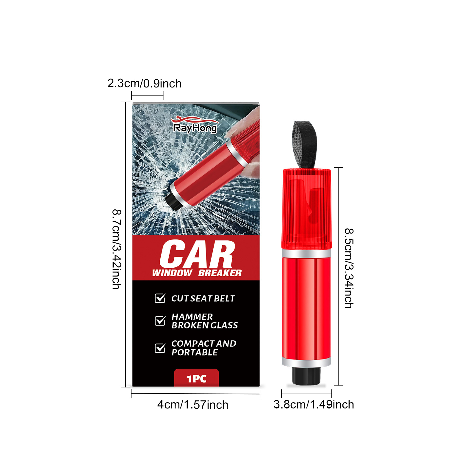Hikmarion Car Window Breaker, 2-in-1 Safety Hammer, Multifunctional Car Window Breaker Tool