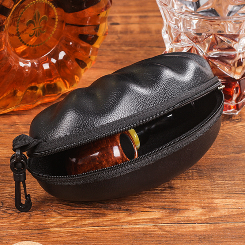 Leather pipe bag, hard-sided single pipe case, anti-press, anti-collision pipe storage bag, smoking accessories, portable bag