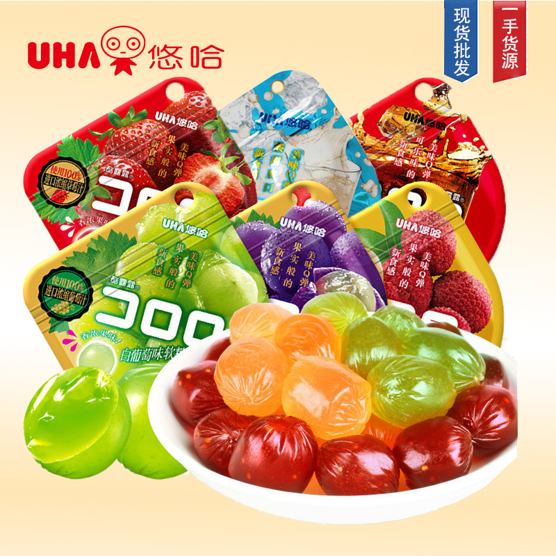 UHA悠哈果汁软糖酷露露多果味草莓白葡萄味爆浆零食糖果橡皮软糖|undefined