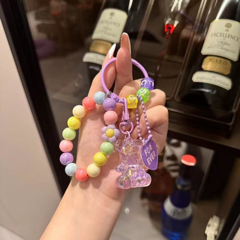 Nuevo llavero con cuentas de oso acrílico colgante de bolso creativo pequeño regalo con cuentas de color fresco al por mayor
