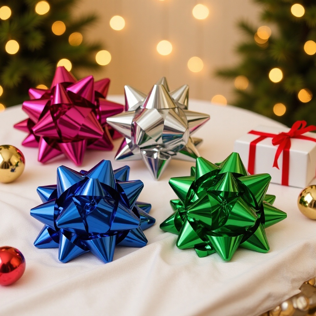 Glossy Pet Metallic 3D Flower Source Manufacturer, Self-Adhesive, Holiday Party Christmas Decoration Star Flower Gift