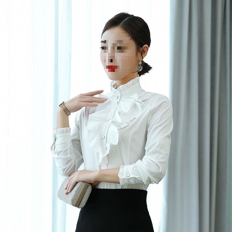 立领衬衫女职业装大码衬衫女长袖修身职业装韩版打底衫女衬衣|undefined