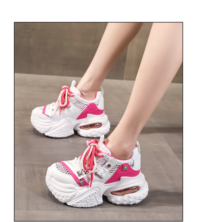 Giày sneaker nữ đế dày tăng chiều cao lưới thoáng khí phong cách thể thao — xám xanh chi tiết 15