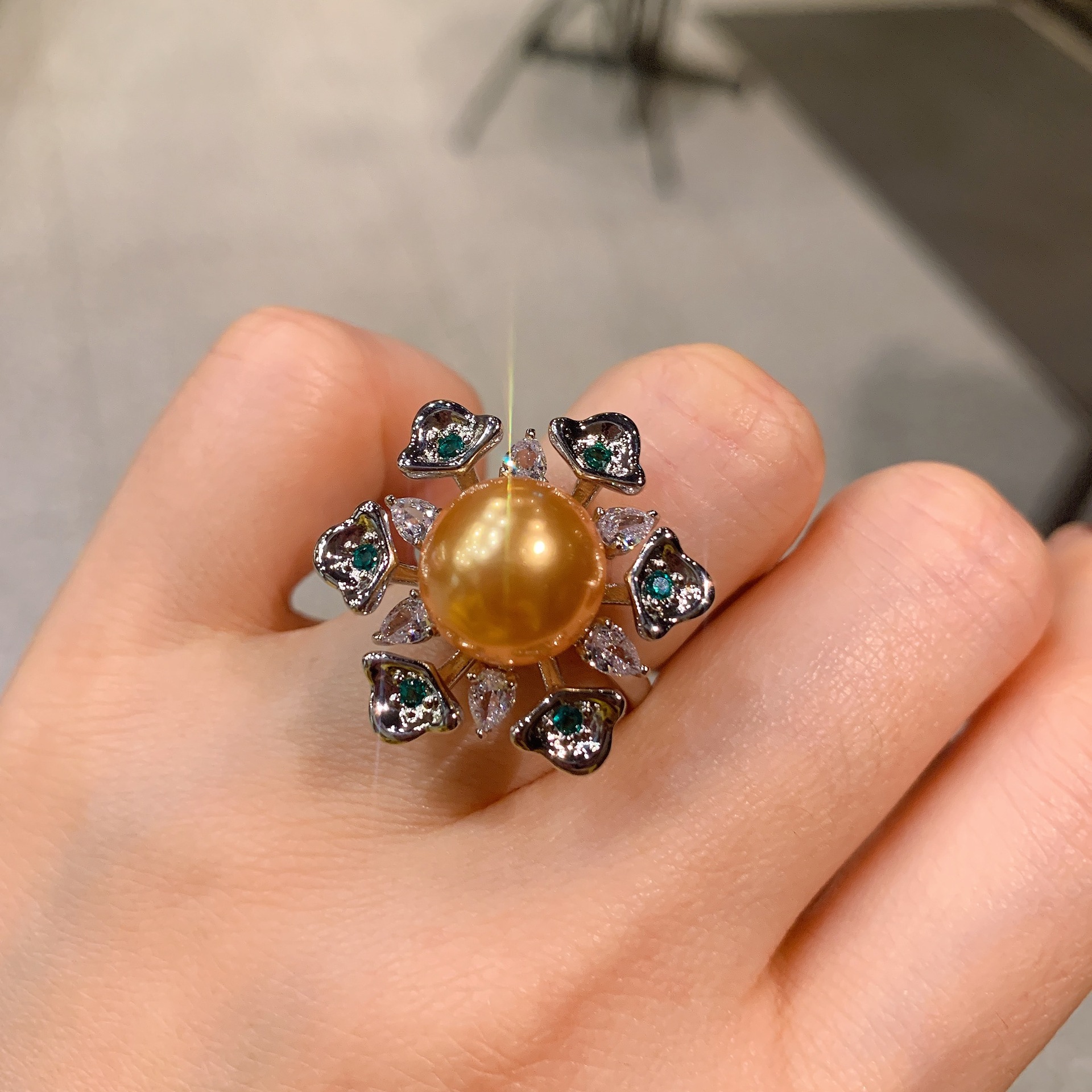 Retro Geometric Copper Pearl Rings 1 Piece