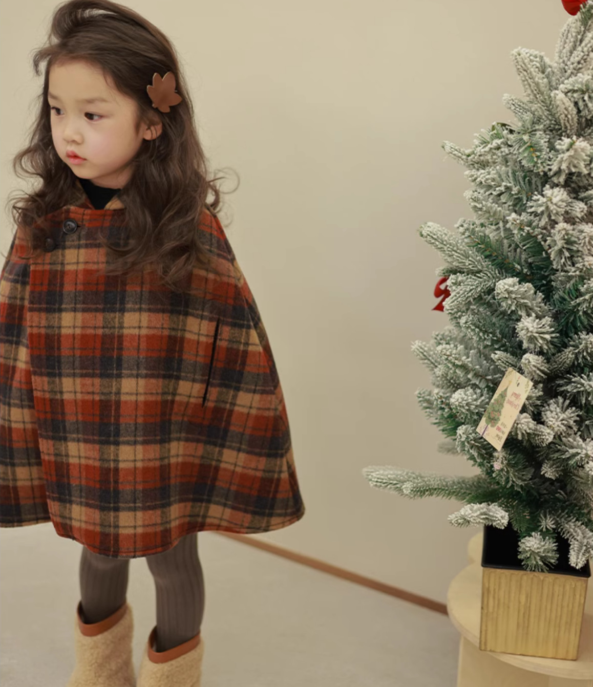 Kinderkleidung Mädchen Herbst und Winter neue Kinder spitzer Hut karierter Baumwollclip dicker Wollmantelumhang_voghion.com