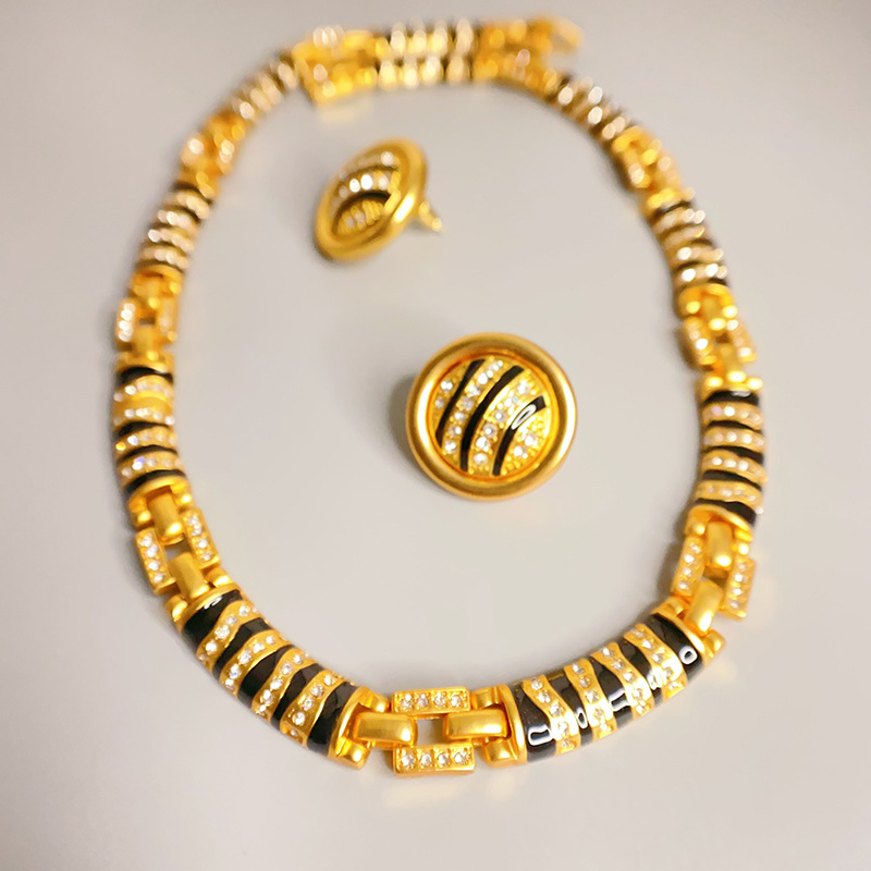 歐美復古vintage個性設計師款鑲鑽琺瑯釉氣質輕奢925銀針耳釘項鍊