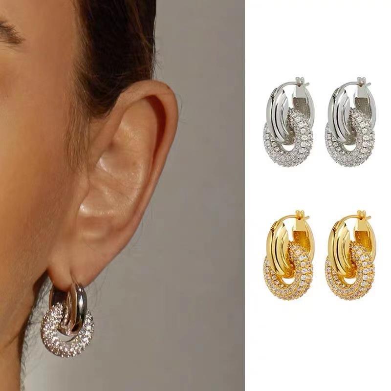 Copper Material Geometric Pattern Women'S Gender Casual Geometric Copper Plating Artificial Rhinestones Earrings 1 Pair