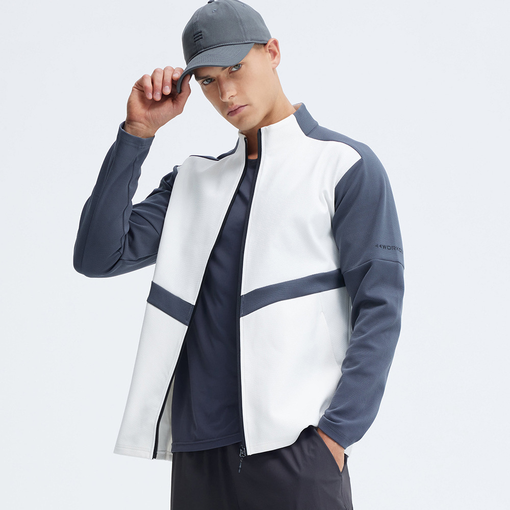 European and American Men's Sports Jacket Stand Collar Zipper Spring & Fall Knitted Jacket Golf Outdoor Leisure Quick-Drying Fitness Wear