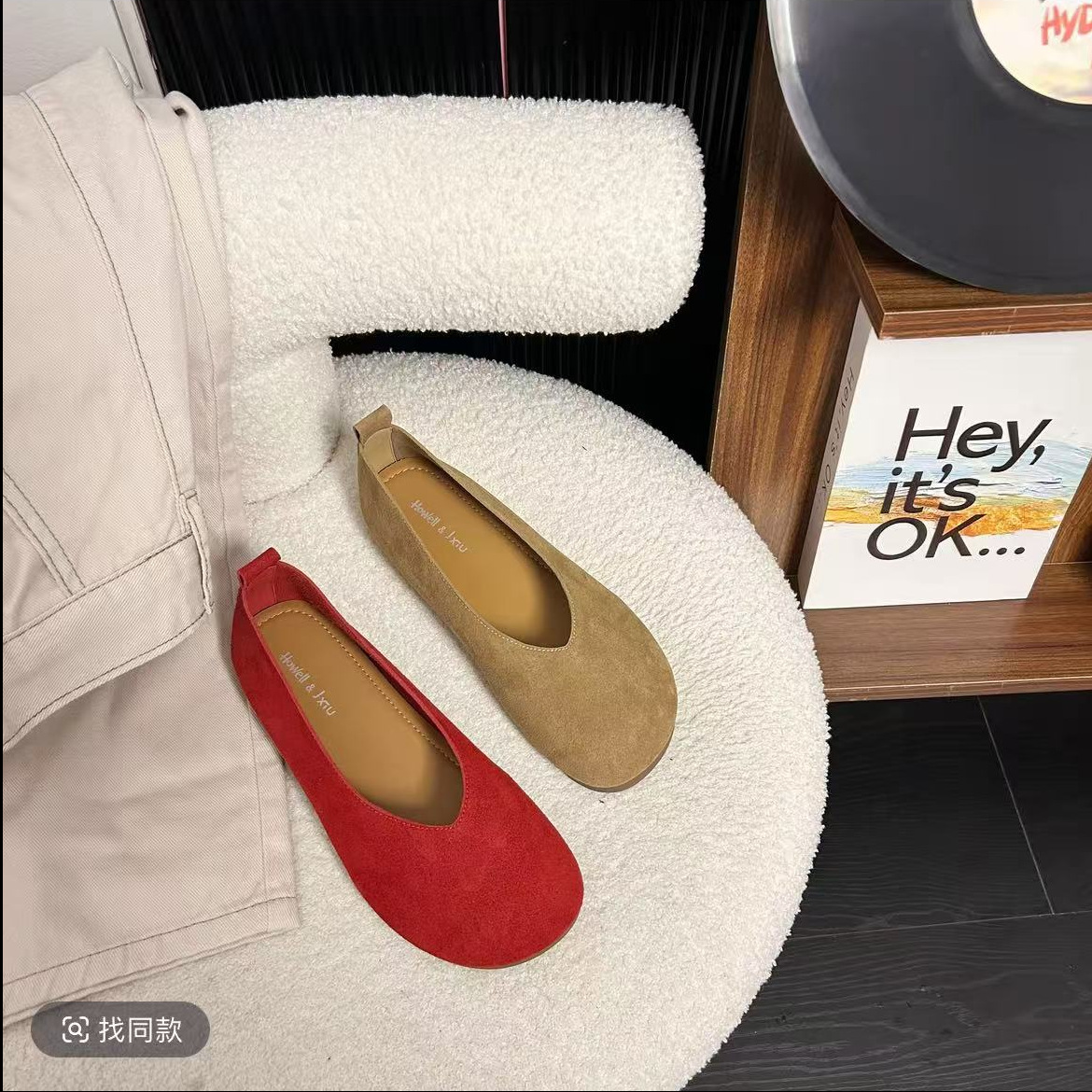 2026 verano nuevo piso plano plano plano perezoso un pedazo de zapatos marizhen con falda de zapatos de frijoles suaves