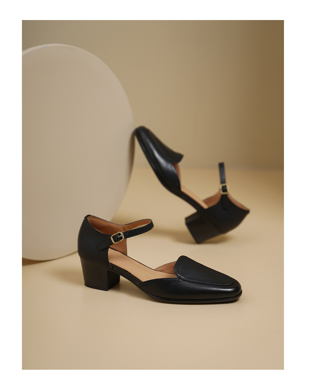Giày sandal cao gót nữ quai ngang mũi vuông gót 5 cm kiểu Mary Jane — đen chi tiết 15