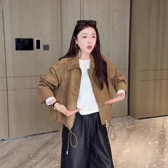 韩版时尚百搭宽松显瘦鹿皮绒抽绳长袖外套女休闲夹克上衣秋季新款