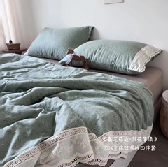 抖音爆款全棉双层纱四件套A类有氧纯棉法式被套大学生三件套批发