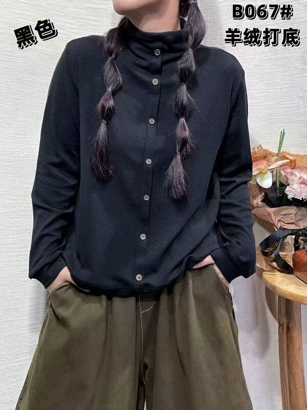羊绒打底衫 2025冬季新款 小众纽扣半高领保暖上衣女内搭T恤潮067|undefined