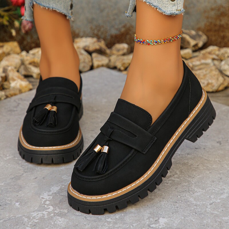 2025 New Spring & Fall Loafers Large Size Casual Frosted British Style Women's Shoes Thick Heel Thick Sole Export Retro