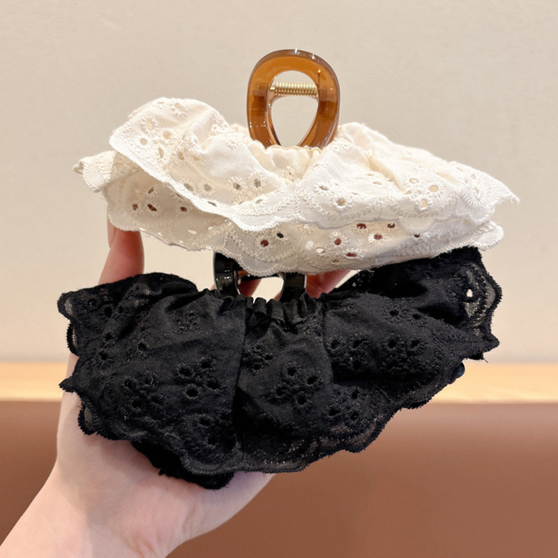 Tela de encaje dulce agarrador de encaje tierna sensación de atmósfera de chicas adornamiento de cabello de cabeza detrás de agarrador de cabello gran clip de cabello