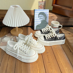 2023 Summer New Thick Sole Height Casual White Sneakers for Women, Versatile Breathable Semi-Drag Student Canvas Shoes for Women