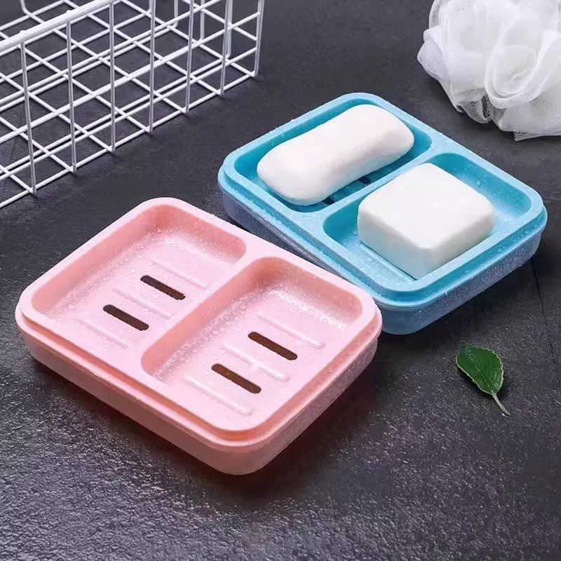 茶花肥皂盒沥水家用高档盒子带盖大号皂架双格新款双层便携香皂盒