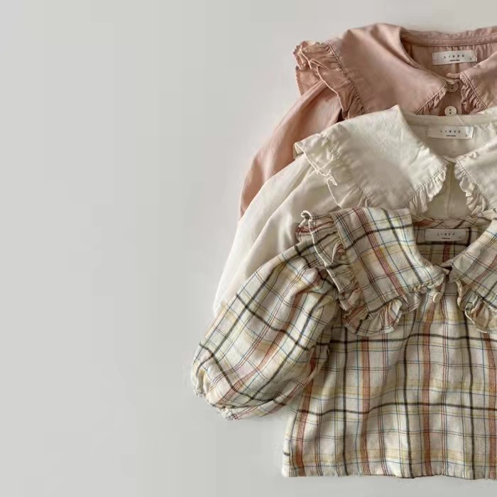 2024 primavera y otoño ropa nueva camisa de las niñas solapa traje de marinero simple dulce algodón de manga larga superior