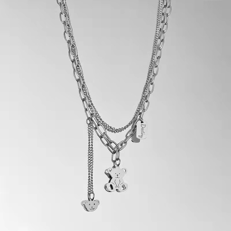 Fashion Bear Hollow Multi-layer Pendent Titanium Steel Collarbone Chain display picture 5