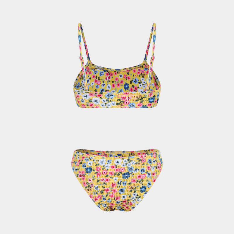 Women's Split Bikini Three-piece Swimsuit Floral Beach Wrap Set_voghion.com