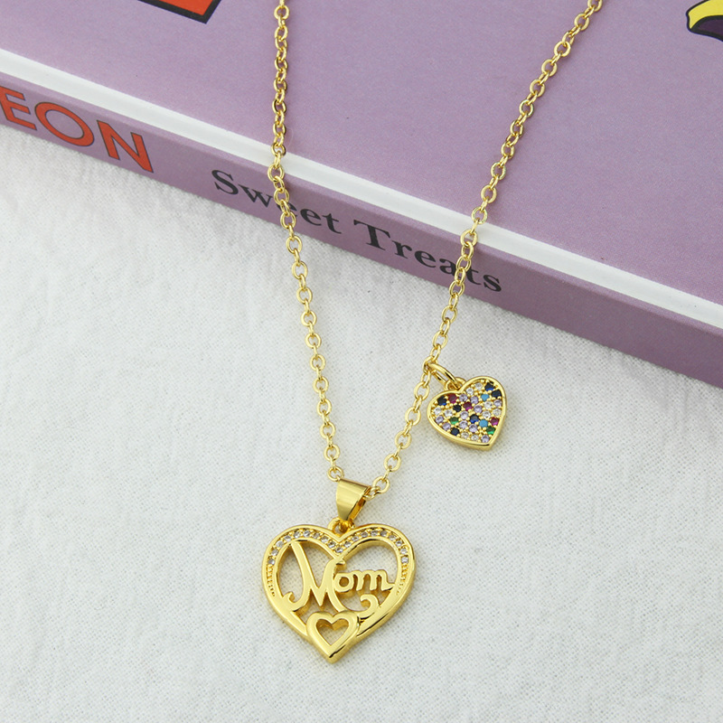 Ins Europe And America Cross Border Heart-shaped Letter Inlaid Zirconium Pendant  Spot Copper-plated Gold Letter Heart-shaped Necklace For Women display picture 1