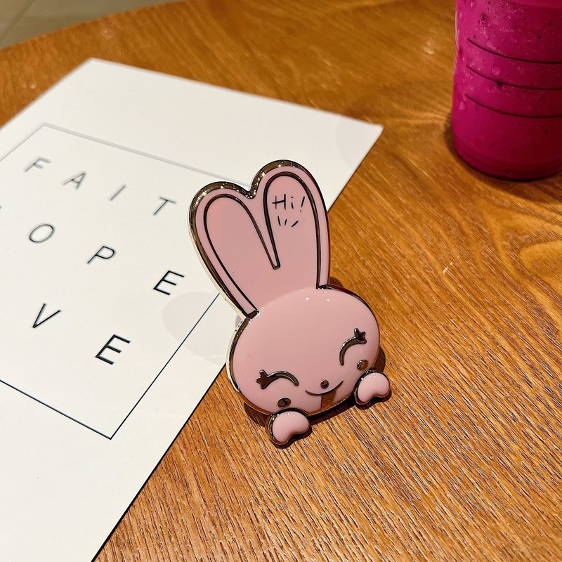 スマイリーフェイス長い耳かわいいウサギ折りたたみ携帯電話ケースホルダーリングバックル落下防止背面クリップ携帯電話ホルダー|undefined