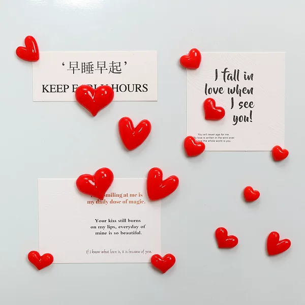 Cartoon Red Love Heart Refrigerator Sticker Resin Creative Paste Photo Wall Black and White Edition Home Kitchen Decorative Sticker
