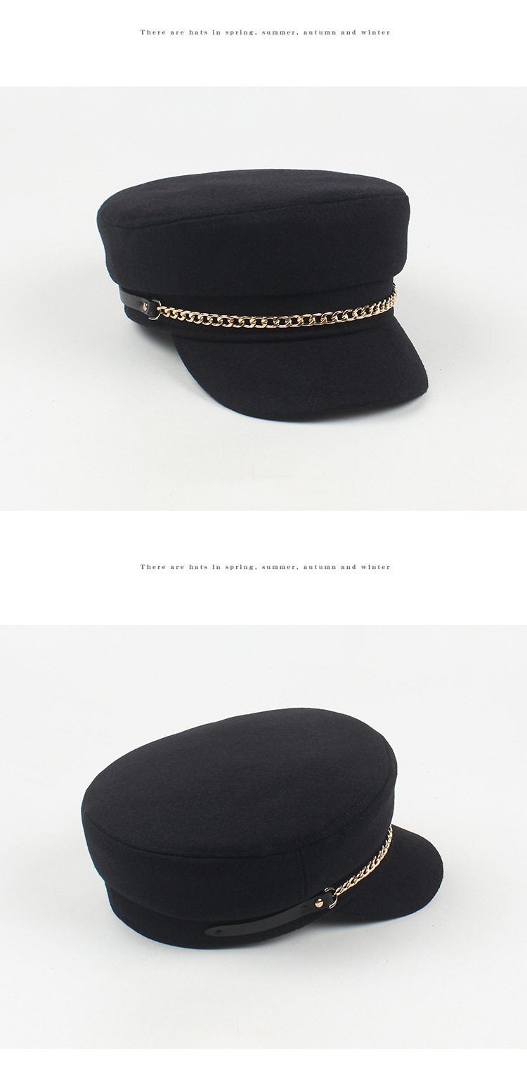 Spring New Fashion Metal Chain Hat Korean Style Simple Black Casual Flat Top Hat display picture 2