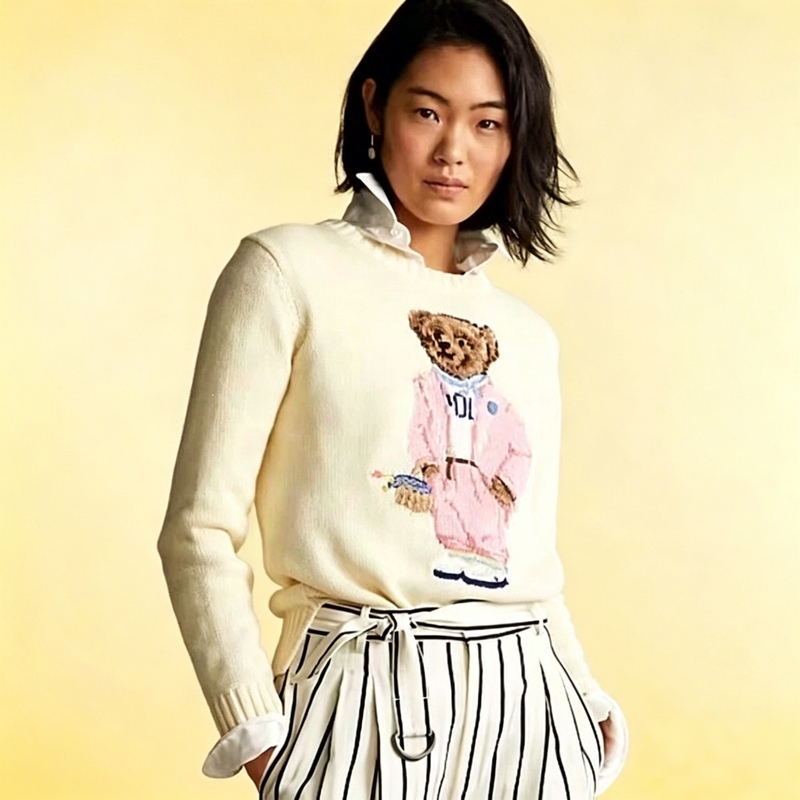 High-Quality Qr Code-Scannable R-L Pure Cotton Heavy-Duty Cartoon Popular Bear Autumn and Winter Sweater for Women 2026 Collection