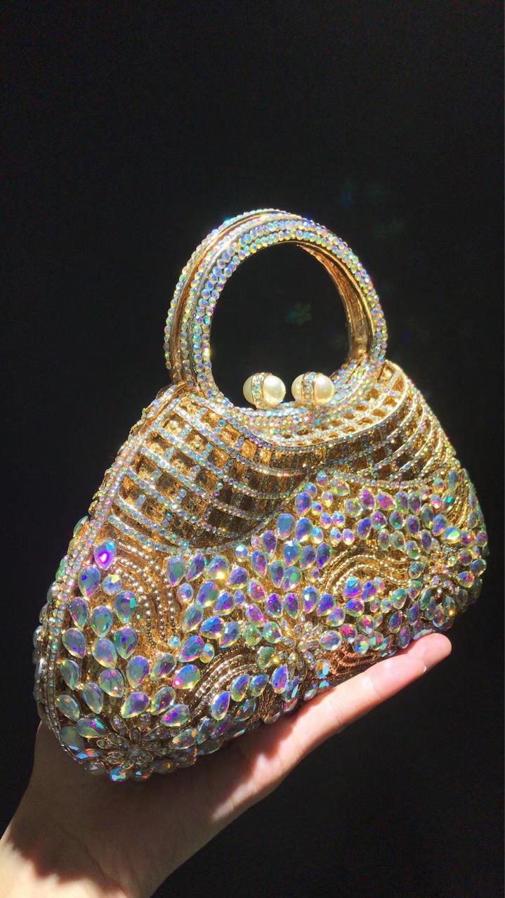 Túi clutch nữ đính đá rhinestone dự tiệc, xách tay kiêm đeo chéo có sức chứa lớn — Đế Vàng Kim Cương chi tiết 9