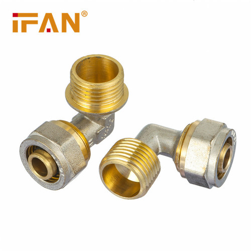 Brass-plated nickel external thread elbow fitting, aluminum-plastic pipe sleeve connector elbow, high temperature resistant anti-corrosion pipe fitting wholesale