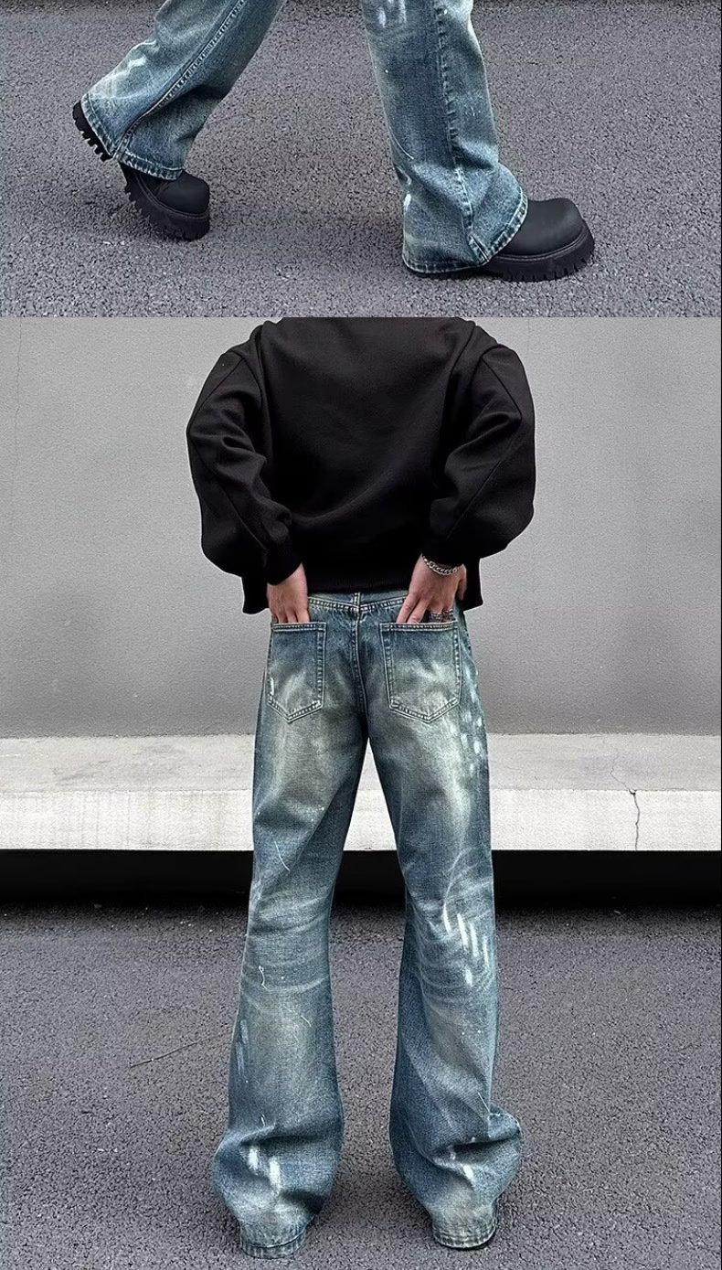 Unisex Trendy Loose Straight Leg Jeans American Retro Cleanfit Splatter Paint Casual Floor Length Wide Leg Pants_mkmklike.com