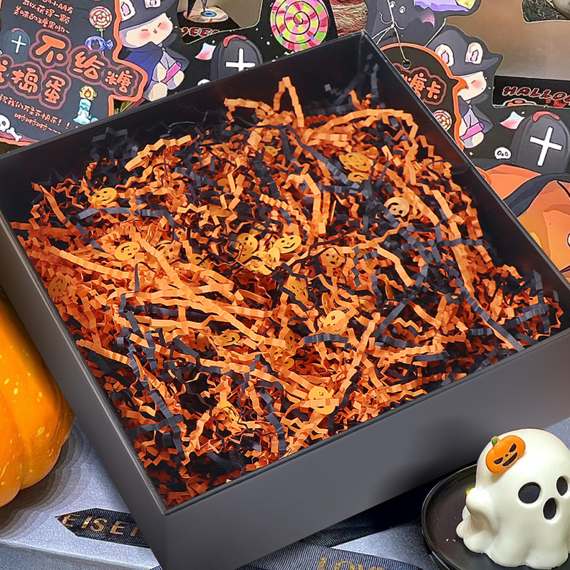 Halloween Raffia Pleated Paper Silk Mixed Pumpkin Head Gift Box Decoration Filling Ghost Festival Background Atmosphere Arrangement