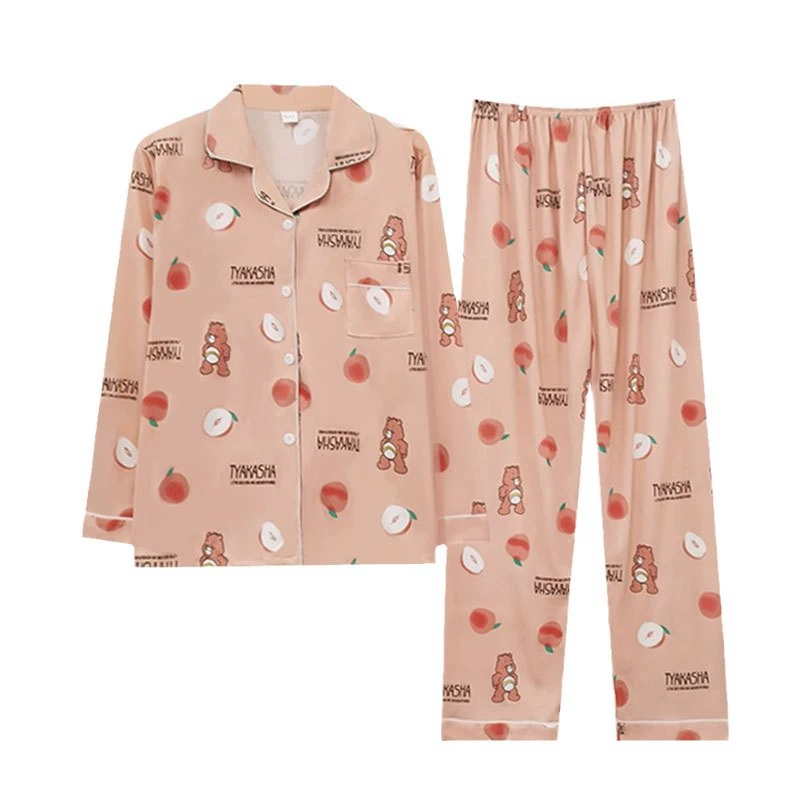 Autumn pijama, thin long-sleeve, cute trousers, set, Korean style, oversize, plus size