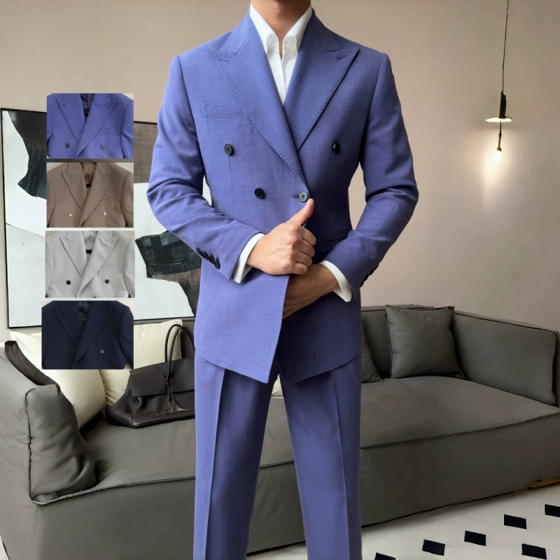 Новый повседневный мужской костюм для деловых встреч и банкетов с лацканами в стиле Неаполь, двубортный костюм для мужчин
