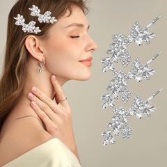 クロスボーダー花嫁ジルコンリーフヘアピン新年ギフトヘアアクセサリートップクリップ前髪サイドクリップクリスタルジルコニアクリップ