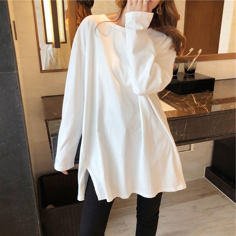 Early Autumn 2022 New Women's Split Inner Base Shirt Mid-long Loose Top Long Sleeve T-shirt ins Trendy