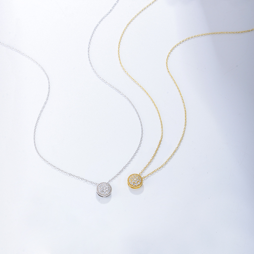 Estilo explosivo transfronterizo europeo y americano s925 plata esterlina circón colgante redondo collar moda femenina todo fósforo cadena de clavícula personalizada del fabricante
