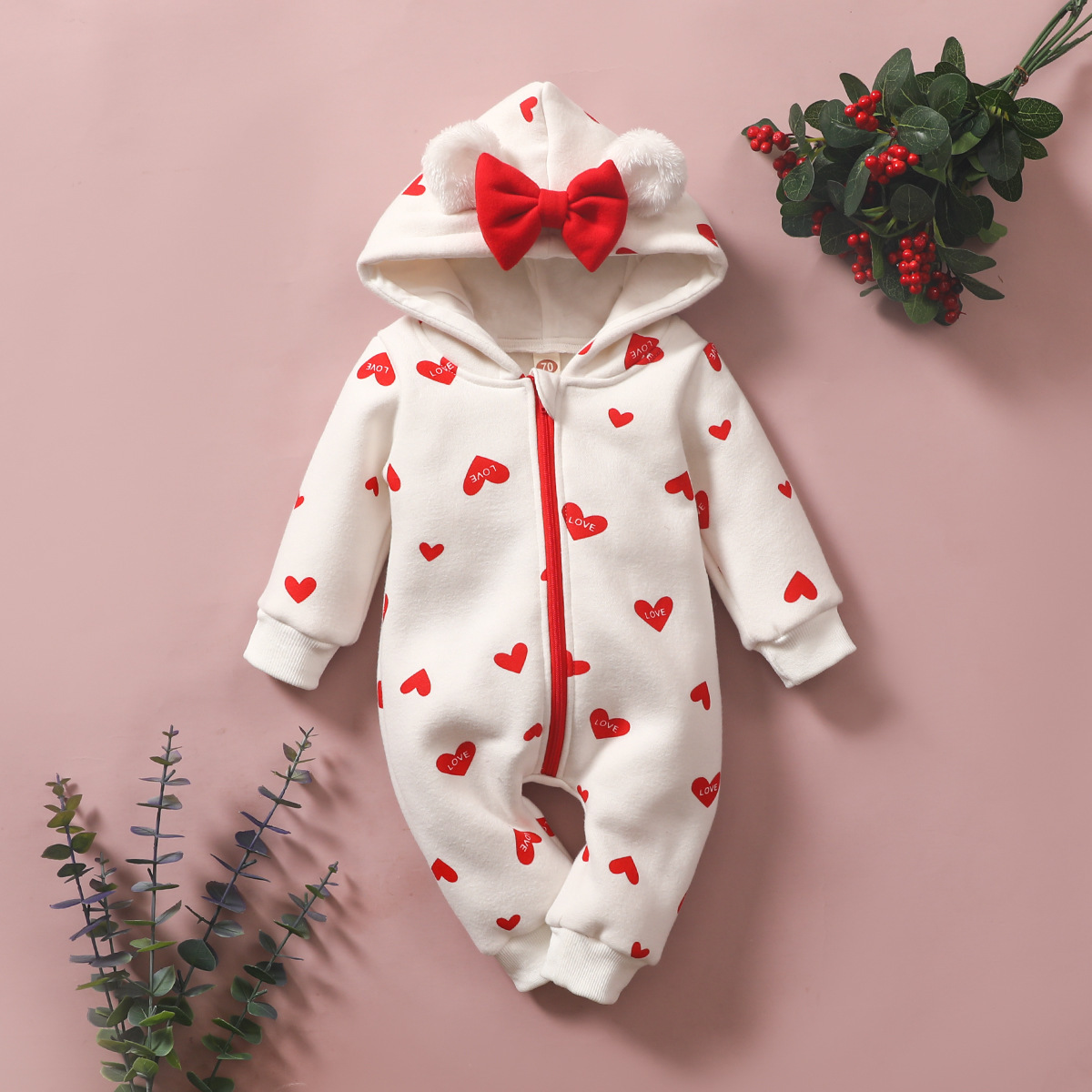 Infant Hooded Love Romper 0-2 Years Old...