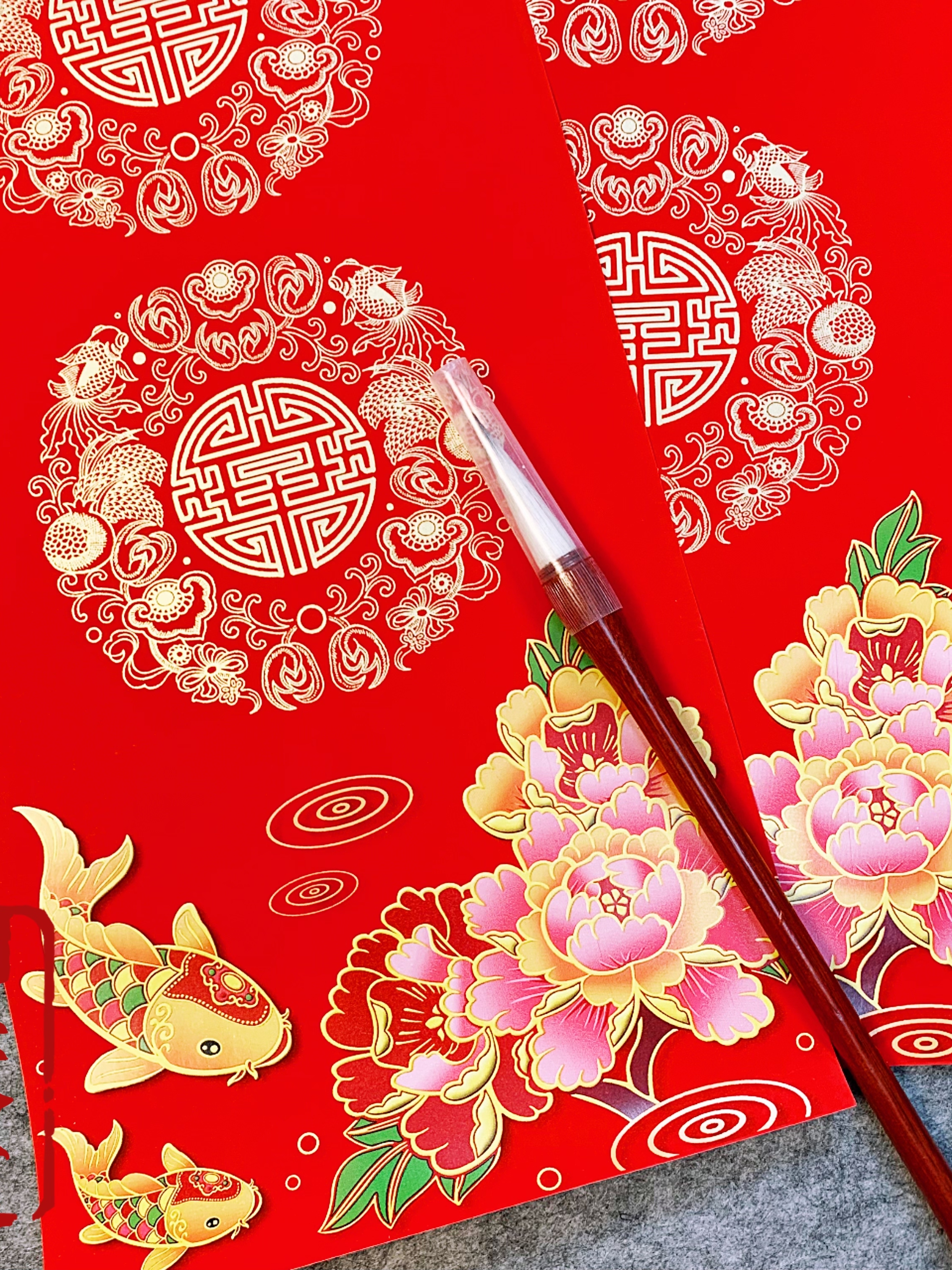 六色富贵牡丹铜版纸加厚万年红对联纸新婚喜联手写空白珠江春联